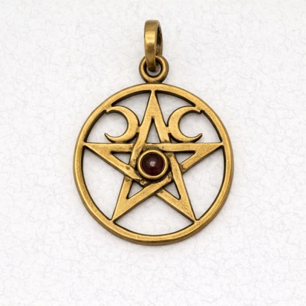 Wicca Bronze Triple Moon Pentacle Set with Genuine Stones