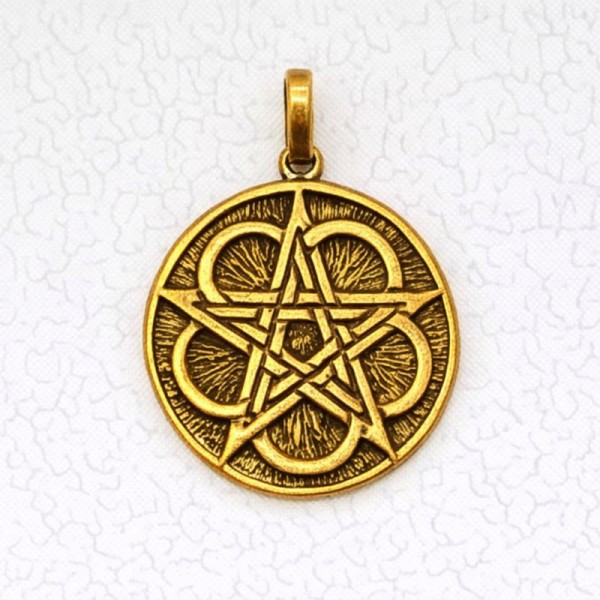 Wicca Bronze Pendant Necklace - Pentacle on Seed of Life