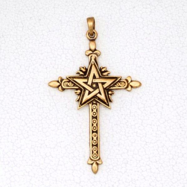 Wicca Bronze Pendant Necklace - Pentacle on Cross