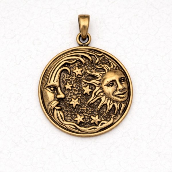 Bronze Celestial Pendant Necklace – Sun & Moon