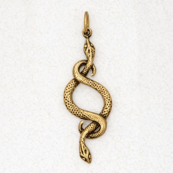 Bronze Pendant Necklace - Mating Snakes
