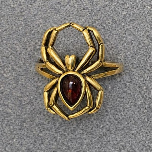 Bronze Ladies' Ring - Black Widow Spider with Genuine Stone