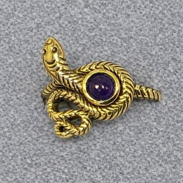 Bronze Ladies' Ring - Coiled Snake with Genuine Stone