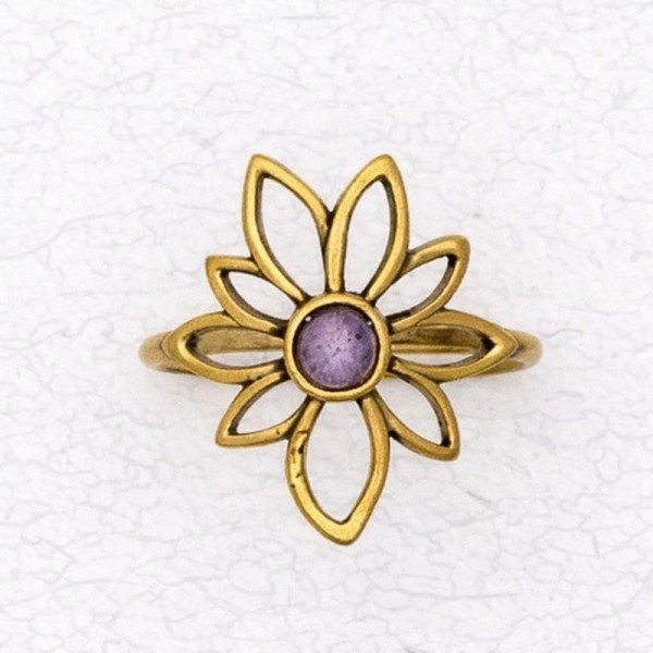 Bronze Ladies' Ring – Lotus with Genuine Stone