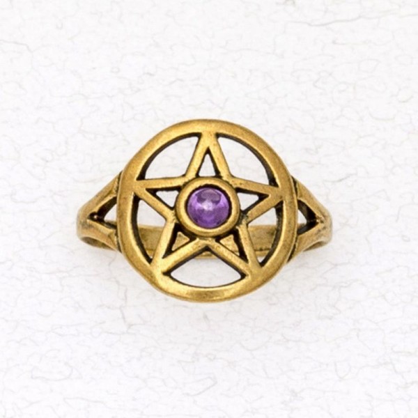 Bronze Ladies' Ring – Pentacle Set with Genuine Stone