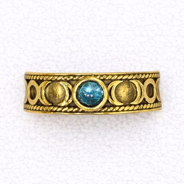 Bronze Ladies' Ring – Triple Moon Band with Genuine Stone