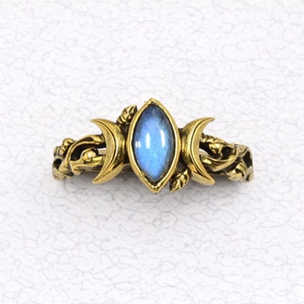 Bronze Ladies' Ring – Triple Moon Band with Genuine Stone