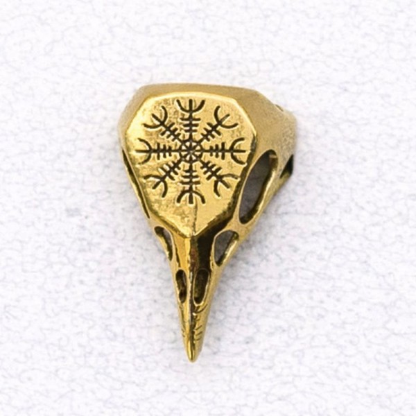 Bronze Ladies' Ring – Raven Skull with Helm of Awe & Valknut