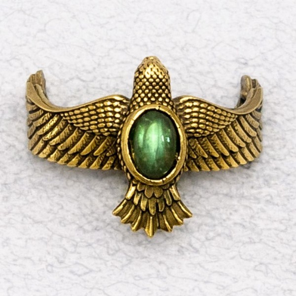 Bronze Ladies' Ring – Raven with Genuine Stone