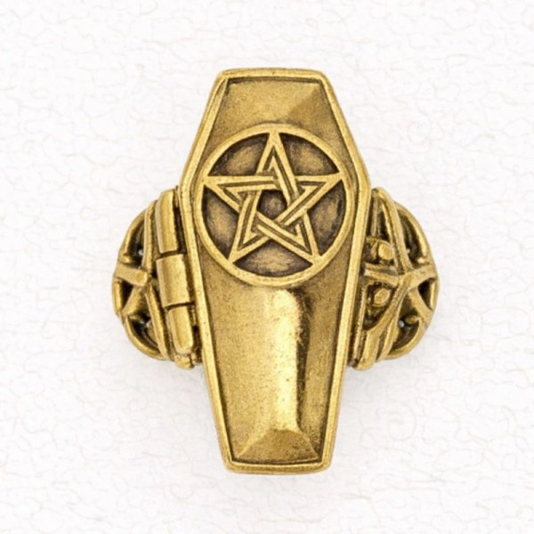 Bronze Poison Ring - Pentacle on Coffin