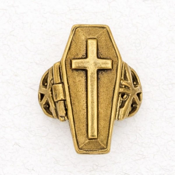 Bronze Poison Ring - Cross on Coffin