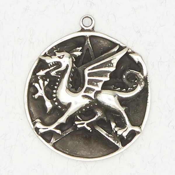 Wicca Pewter Pendant Necklace - Pentacle of the Dragon