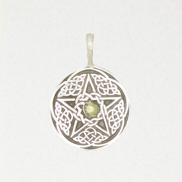 Wicca Pewter Pendant Necklace - Pentacle w/ Accent Cabochon