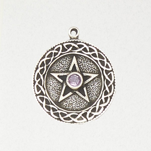 Wicca Pewter Pendant Necklace - Pentacle with Accent Stone