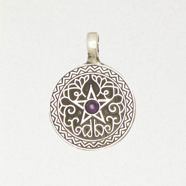 Wicca Pewter Pendant Necklace - Pentacle with Accent Stone
