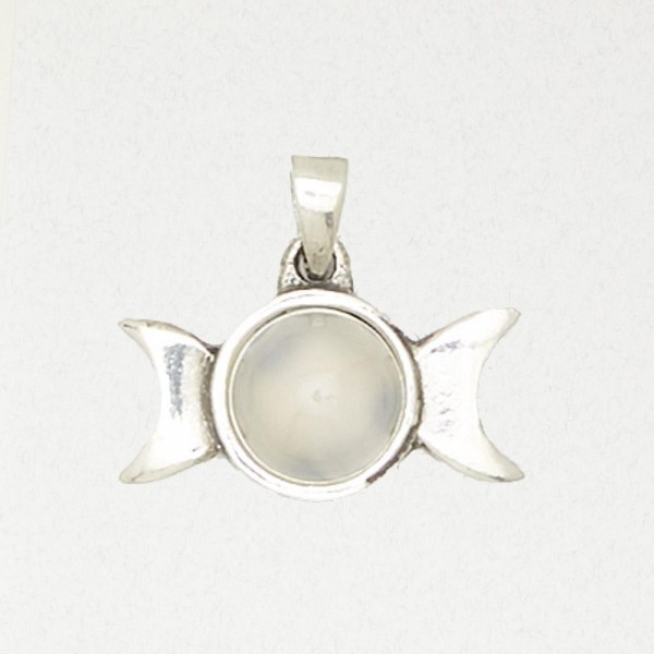 Wicca Pewter Pendant Necklace - Triple Moon Pentacle with Accent Stone