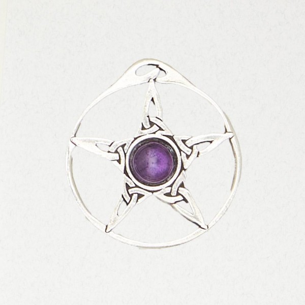 Wicca Pewter Pendant Necklace - Pentacle with Accent Cabochon