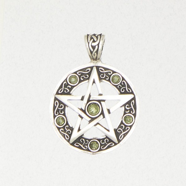 Wicca Pewter Pendant Necklace - Pentacle with Accent Stones